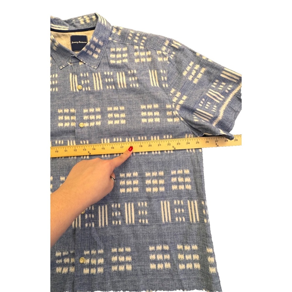 Tommy Bahama Men's XXL Silk Cotton Blend Shirt Blue Pattern Short Sleeve - Picture 6 of 7